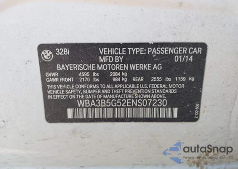 2014 BMW 328I xDrive from USA, damaged, VIN WBA3B5G52ENS07230